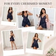 thumbnail image 6 of DAKIMOE Sexy Lingerie for Women Pajamas Set Open Front V Neck Ruffle Sheer Mesh Lace Wireless Babydoll Lingerie Dress with Thong 2 Piece for Valentine's Day, 6 of 11