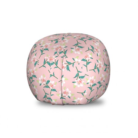 Romantic Storage Toy Bag Chair  Madonna Lily Blossoms Lilium Bouquets Pastel Winter Branches Pattern  Stuffed Animal Organizer Washable Bag  Small Size  Teal Pale Pink and Green  by Ambesonne