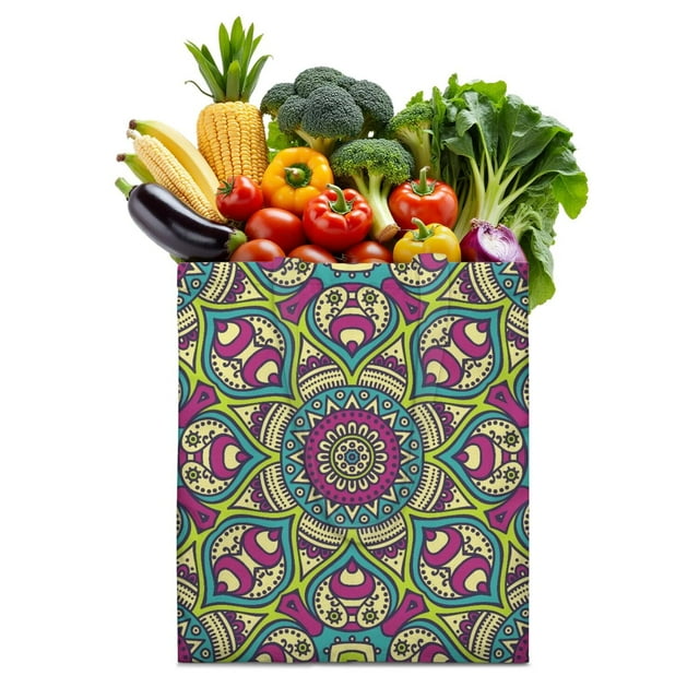 Ethnic Inspired Geometric Design Reusable Shopping Bag - Large Capacity Durable Grocery Tote