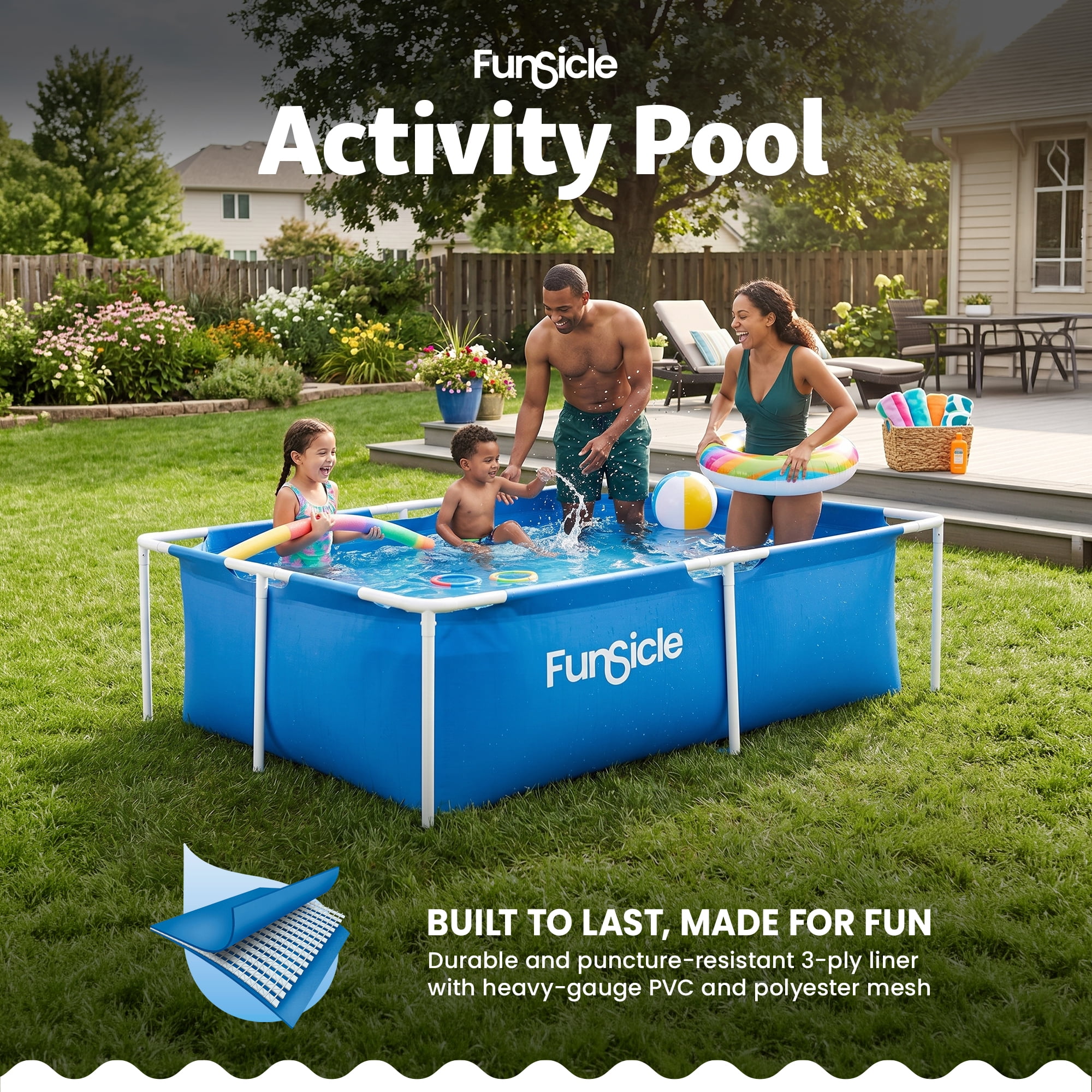 Funsicle Activity Lap 7' x 5' x 24" Family Above Ground Swimming Pool
