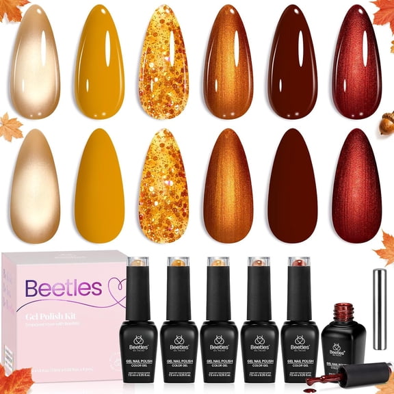 Beetles Fall Gel Nail Polish Set, Gold Brown Burgundy Red