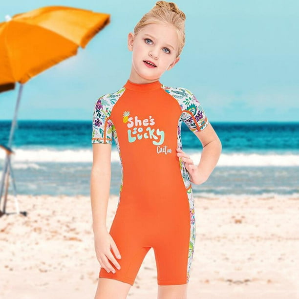 Traje de neopreno de una pieza Macarena Protección Solar Naranja Traje de baño infantil