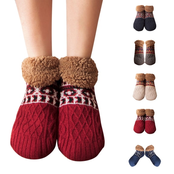 Blue Colorful Warm Fluffy Slipper Socks for Women Christmas Socks Acrylic Fiber Funny Holiday Crew Socks Cute Novelty Winter Xmas Gift Socks for Stocking Stuffers A