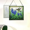 thumbnail image 4 of Bluebonnet and Hummingbirds Stained Glass Panels Window Hangings Tiffany Glass Traditional Art Crafts for Home Decor Gifts Square design, 8in 74OR5, 4 of 6