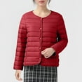 thumbnail image 2 of Stamzod Womens Winter Jacket Solid Color Crewneck Long Sleeve Quilted Puffer Jacket with Pocket Casual Thicked Warm Coats for Women Red XXL, 2 of 7
