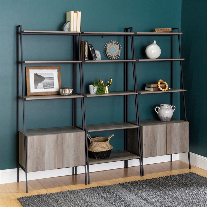 3Piece Bookcase Set Gray Wash