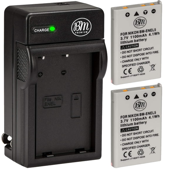 BM Premium 2 Pack of EN-EL5 Batteries and Battery Charger for Nikon Coolpix P80, P90, P100, P500, P510, P520, P530 Digital Cameras