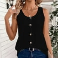 thumbnail image 2 of Bovemsi Women's Tanks & Camis 2025 New Ribbed Tank Top Round Neck Button Knitted Black Camisole, 2 of 7