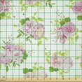 thumbnail image 2 of Ambesonne French Floral Fabric by the Yard Microfiber, Blossoming Peonies, 10 Yards, Lime Green and Pink, 2 of 2