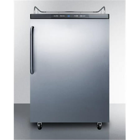 Freestanding residential beer dispenser  auto defrost w/digital thermostat  SS door  towel bar handle  and black cabinet; no tapping equipment included