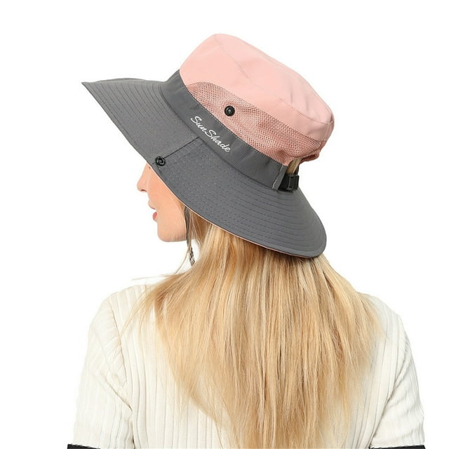 Chapeaux de Soleil à Moins de 10$ Rose Chapeaux de Protection UV pour Femmes Chapeaux de Soleil Larges Maille Rafraîchissante Chapeau Pliable avec Trou pour Queue de Cheval
