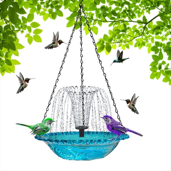 Hanging Bird Bath with Solar Fountain Solar Bird Bath Fountains Hanging Bird Baths for Outdoors Gray