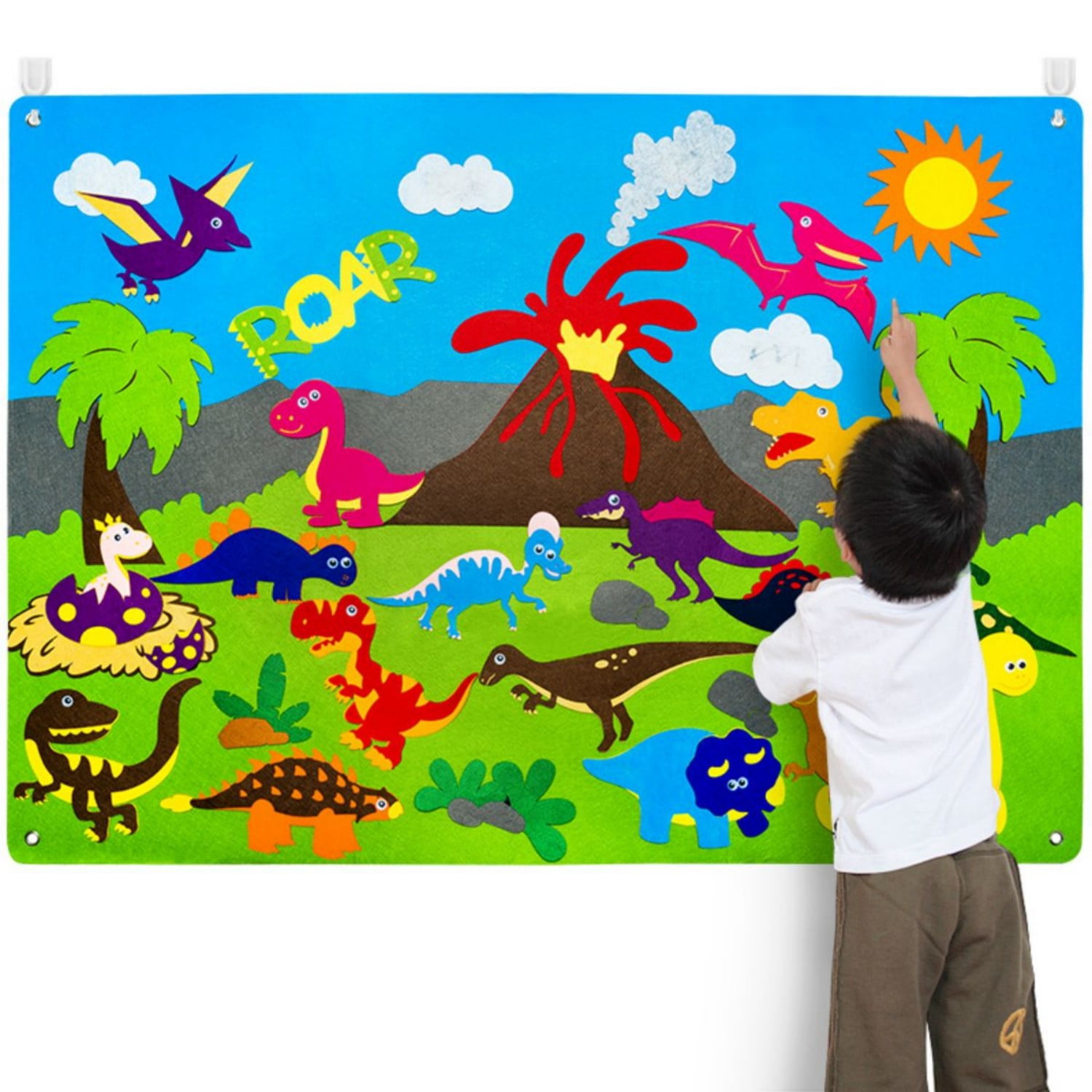 Laffact Dinosaur Themed Felt Board,Storytelling Banner,37 Pack