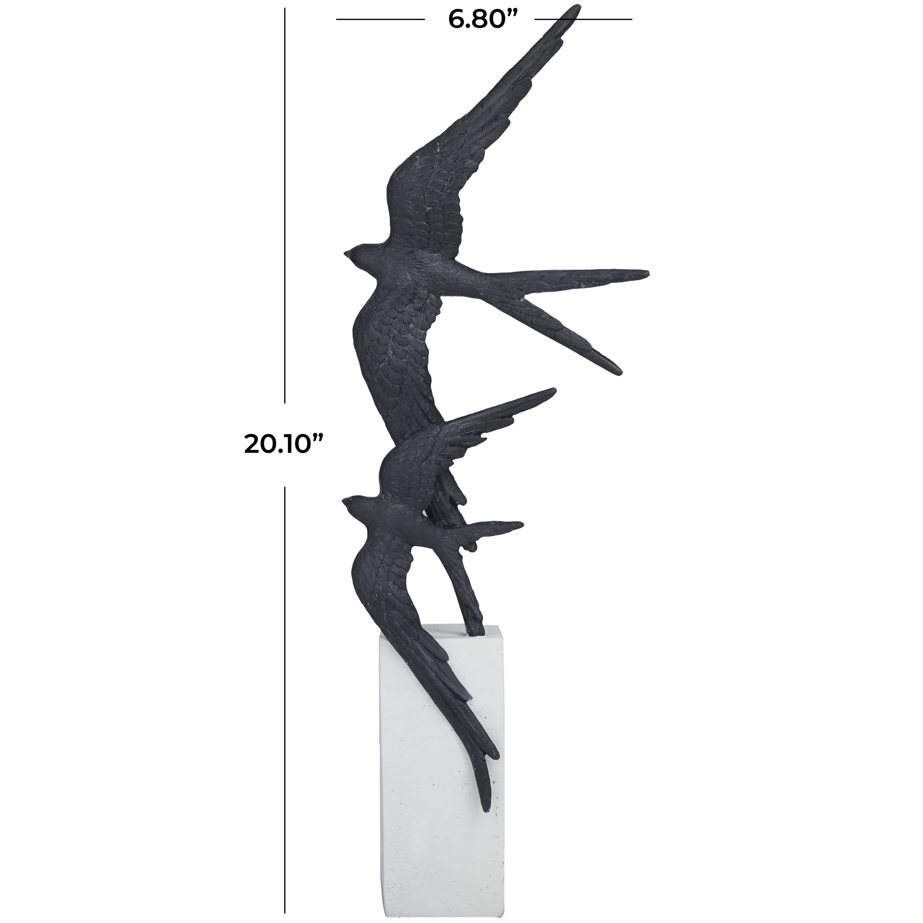 7" x 20" Black Polystone Bird Sculpture, by DecMode