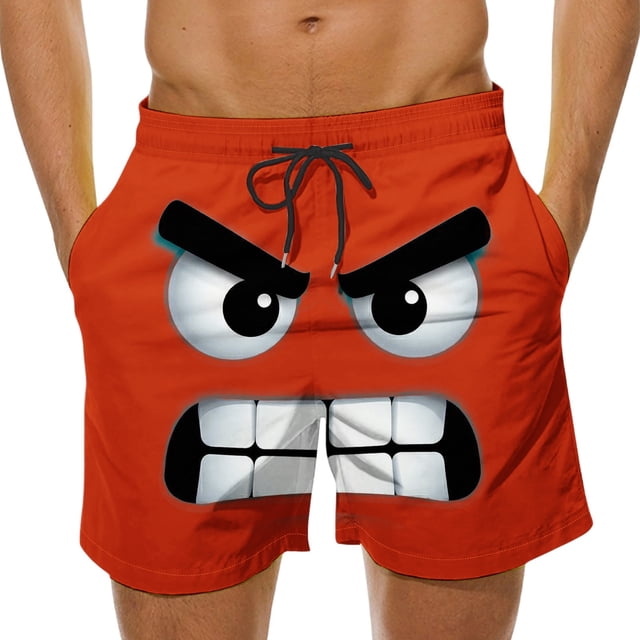 Pantalones Cortos de Cintura Elástica Divertidos Impresos Casuales de Baño con Bolsillos de Verano Seco Rápido, Pantalones Cortos Casuales de los Hombres
