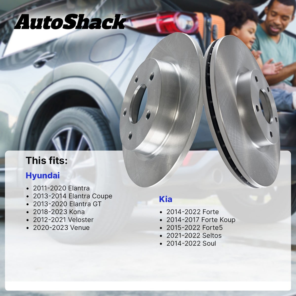 AutoShack Front Brake Rotors for Hyundai & Kia, Elantra 2011-2020 Soul 2014-2022 Forte 2014-2022 Kona 2018-2023 Elantra GT 2013-2020, FWD L4 1.4L 1.6L 1.8L 2.0L - 11.02" (280 mm), 5-Lug