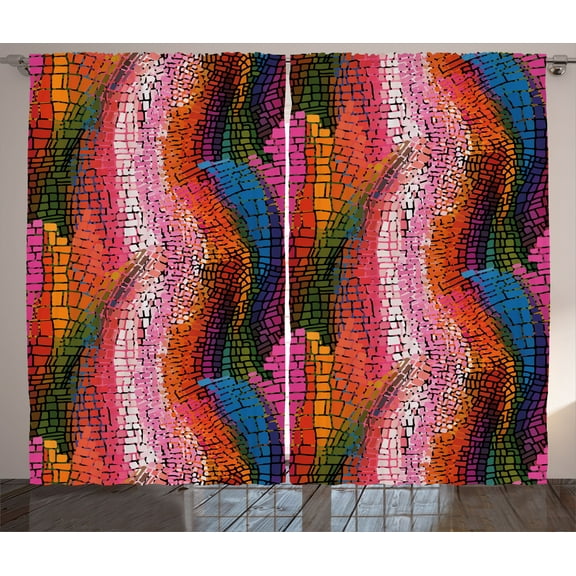 Ambesonne Abstract Curtains 2 Panel Set, Colorful Wavy Mosaic, 108" x 63", Multicolor