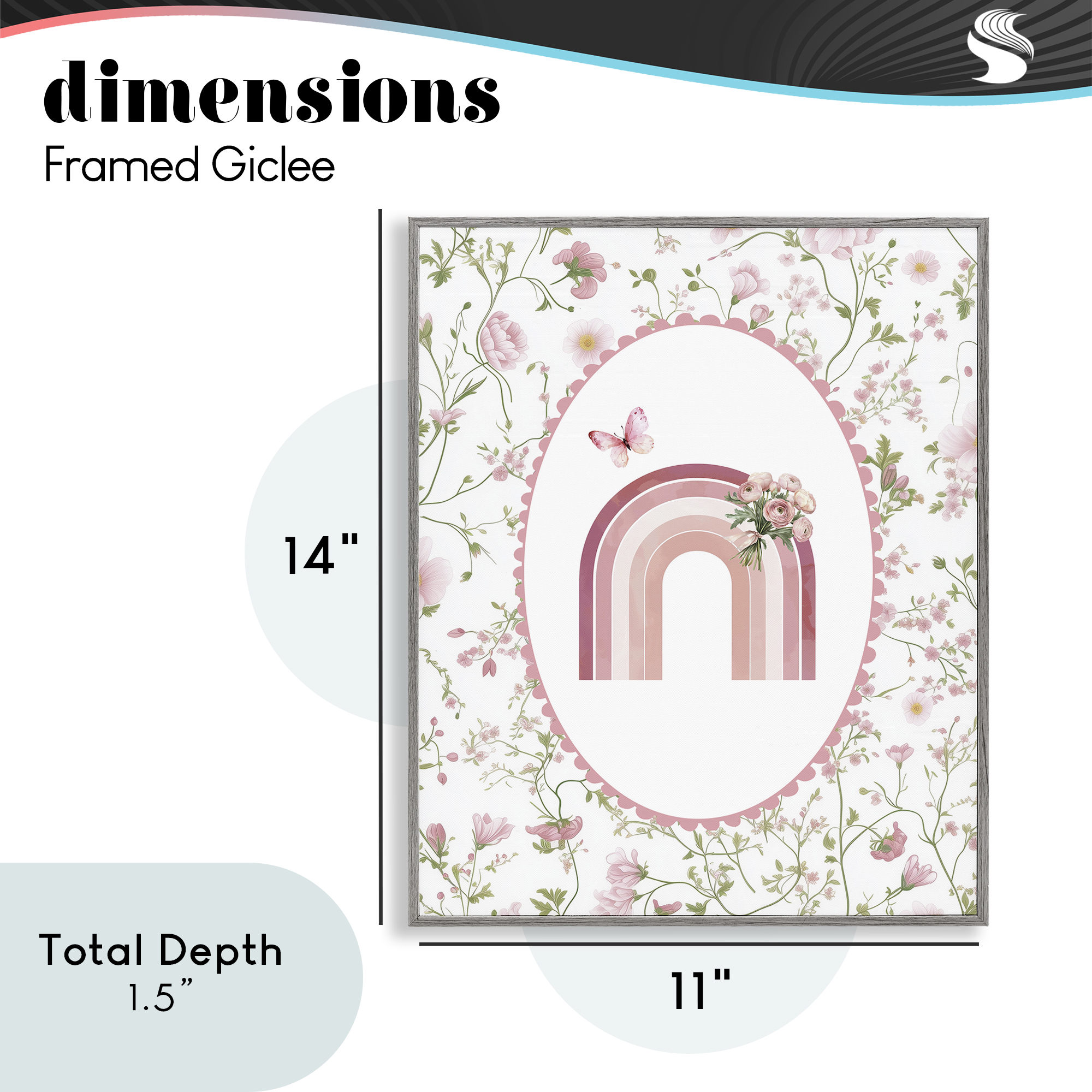 Delicate Florals & Rainbow Gray Framed Giclee Art, design by Christine Simpson Art