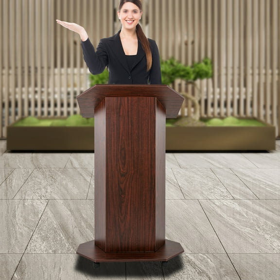 Miumaeov Mobile Podium Stand Portable Lectern Podium with Lockable Wheels Storage Shelf for Classroom Church Office 30 x 17.5 x 46"