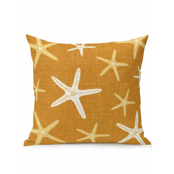 Outdoor Pillows Waterproof, Vintage Yellow Orange Starfish Bedding Throw Pillows with Insert for Couch Sofa Bed, Summer Coastal Beach Marine 18x18 Inch Pillowcases Decorative Patio Pillow Set of 1