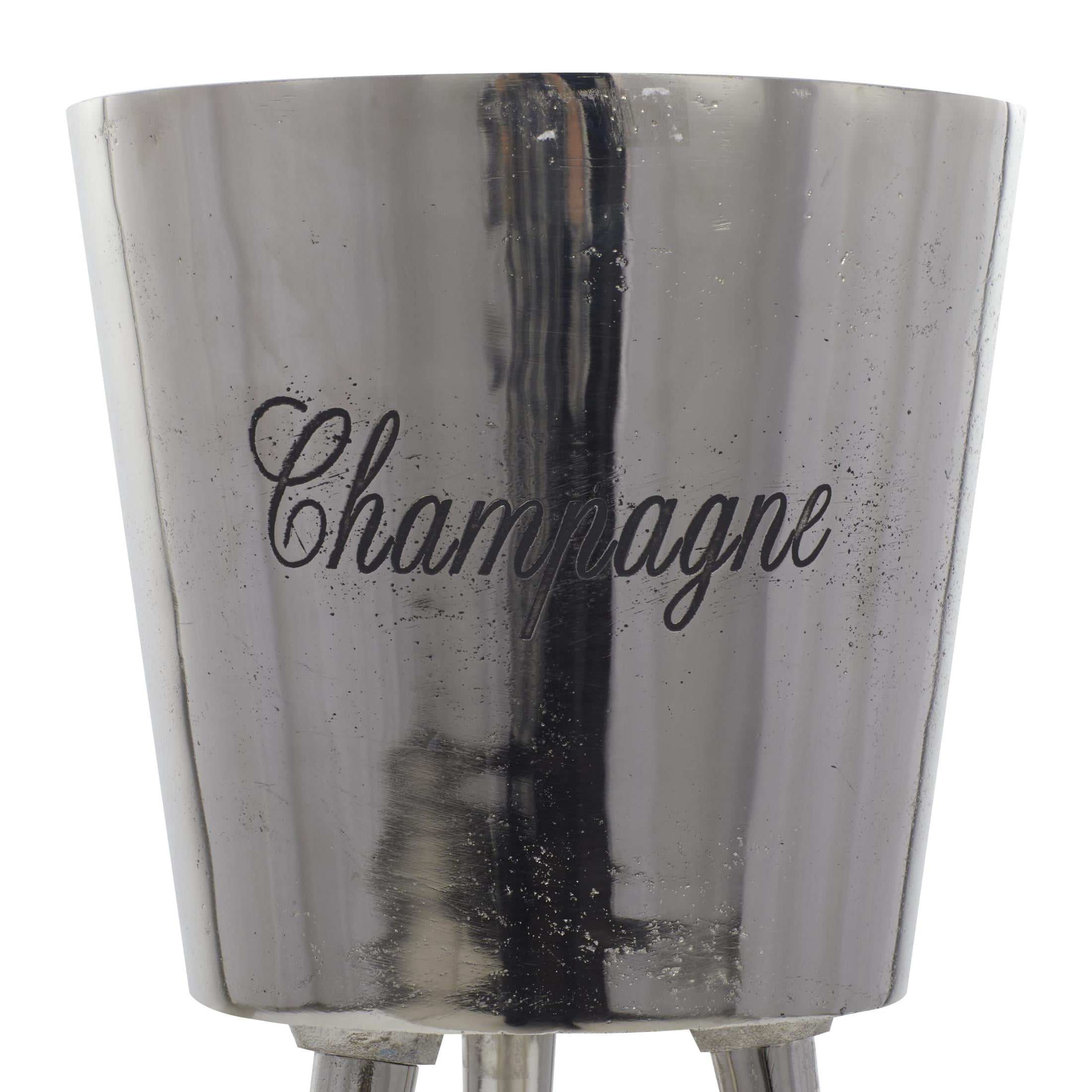 DecMode Round Aluminum Metal Tall Floor Champagne 3 Bottle Gray Ice Bucket