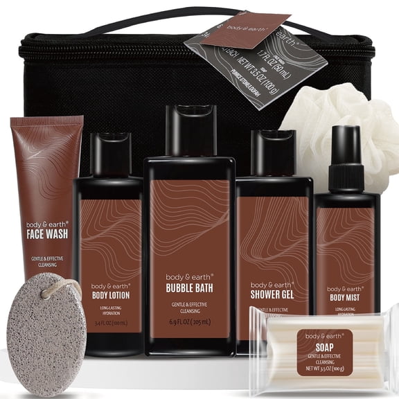 Body & Earth Bath Gift Sets for Men, 8 Pcs Luxury Spa Gift Basket Body Care Wash for Valentine's Day Birthday