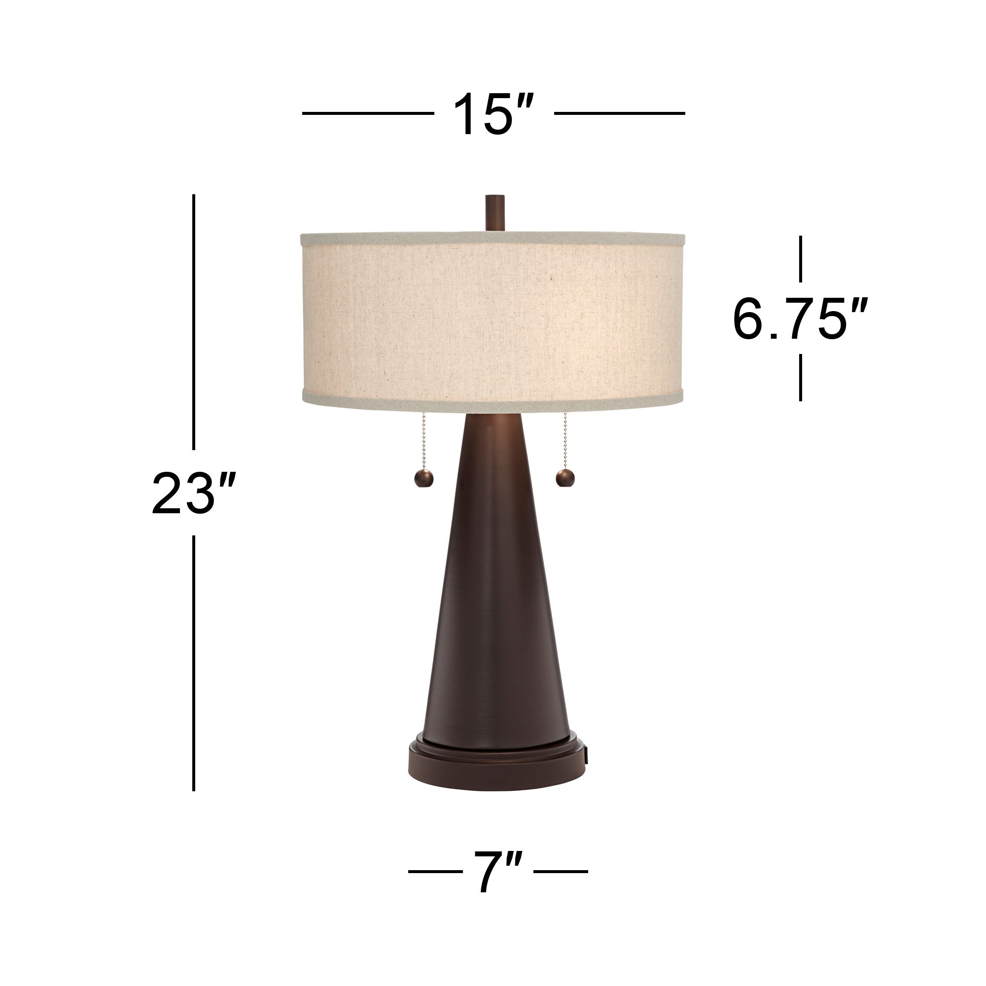 Franklin Iron Works Craig Rustic Farmhouse Accent Table Lamps 23" High Set of 2 Bronze with USB Charging Port Natural Drum Shade for Bedroom Desk - image 4 of 8