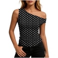 thumbnail image 3 of Feancey Women's One Shoulder Tank Tops Polka Dot Print Slim Fit Tanks Y2K Trendy Going Out Sleeveless T Shirts 2026 Summer Clothes Black L, 3 of 7
