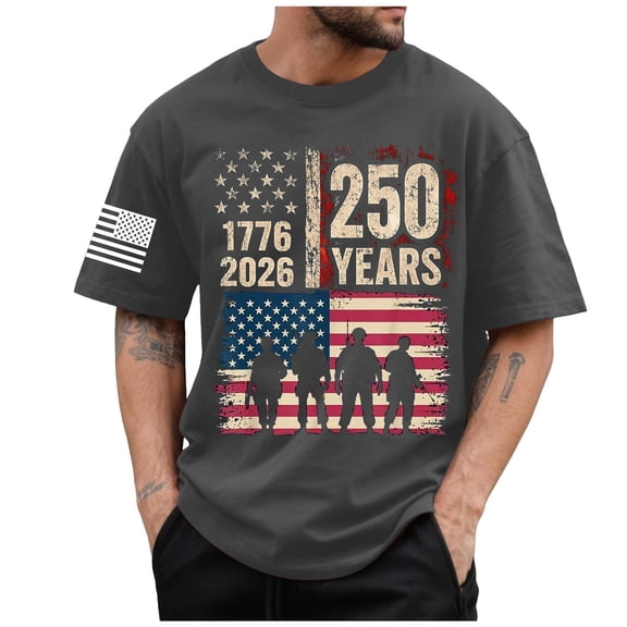 250th US Shirt 250 Year Birthday Independence Shirts for Men United States 250 Years Since 1776 2026 V Neck Tshirt 250th Anniversary USA Shirt Men (Dark Gray,2XL)