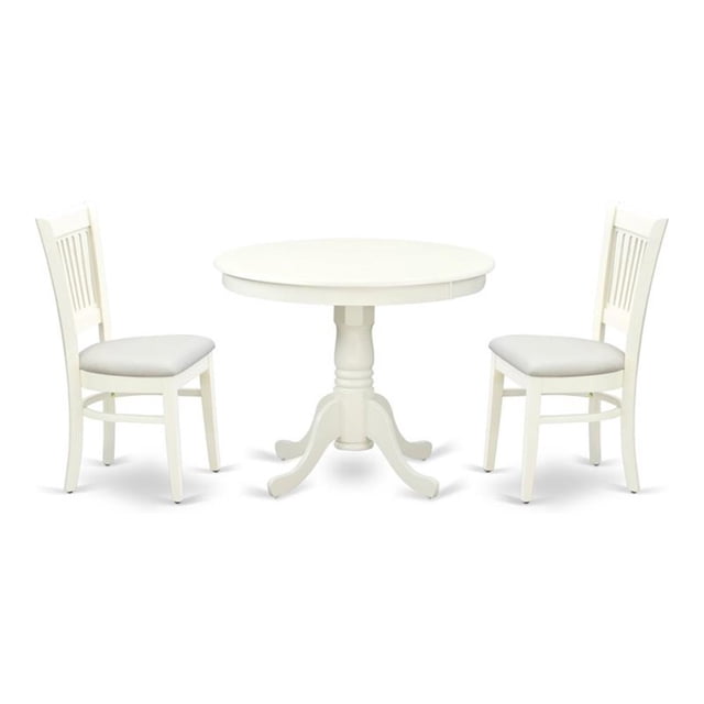 Pemberly Row Antique 3-piece Dining Set with Linen Fabric Seat in White