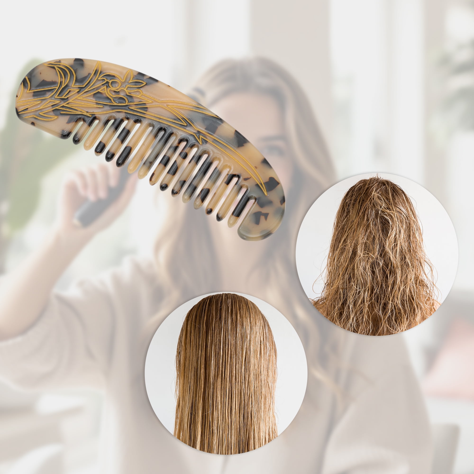 Unique Bargains 1 Pc Floral Half Round Hair Comb for All Hair Types Styles Beige, Black