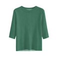 thumbnail image 6 of Linen Texture Blouse for Women, Crew Neck Half Sleeve Loose Tunic - Lightweight Breathable Summer Casual Top Green L, 6 of 7