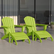 WestinTrends Dylan Outdoor Lounge Chairs Set of 2, 4 Pieces Seashell Adirondack Chairs with Ottoman Set, All Weather Poly Lumber Outdoor Patio Chairs Furniture Set, Lime Green