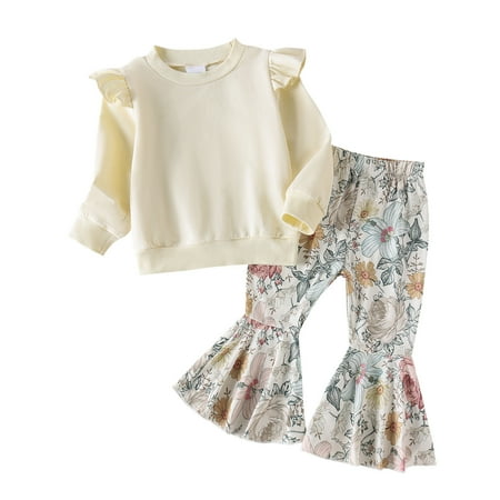 

Toddler Girls Outfit Sets Long Sleeve Tops Shirt Floral Print Bell Bottoms Pants Outfits Fall Leisure Fashion Outfit 6M-4Y