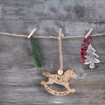 Greenadscape 6Pcs Wooden Rocking Horse Pendant as Festive Decorations for Christmas Party and Family