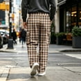 thumbnail image 3 of UDAUDU Cargo Sweatpants for Men Plaid Hiking Relaxed Fit Elastic Waist Drawstring Wide Leg Trousers Outdoor Workout Hiking Loose Fit Pants with Pockets Yellow 3XL, 3 of 3