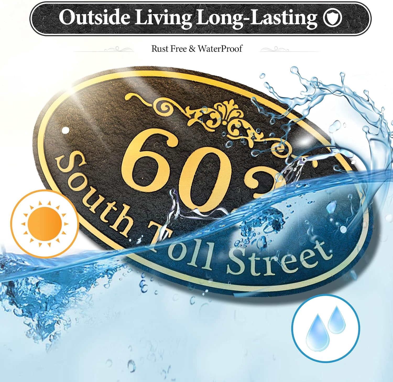 Oval Address Plaque Metal Option - Personalized House Number Sign, Address Sign for Outside, Yard, Driveway, Fence, Mailbox, Gate.