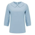 thumbnail image 4 of WTXUE Collared Shirts 3/4 Length Sleeve Womens Tops Cotton Linen Shirts Babydoll Tops Flowy Blouses Ruched Tops for Women Loose Tops for Women Summer Womens Tshirts Sky Blue M, 4 of 5