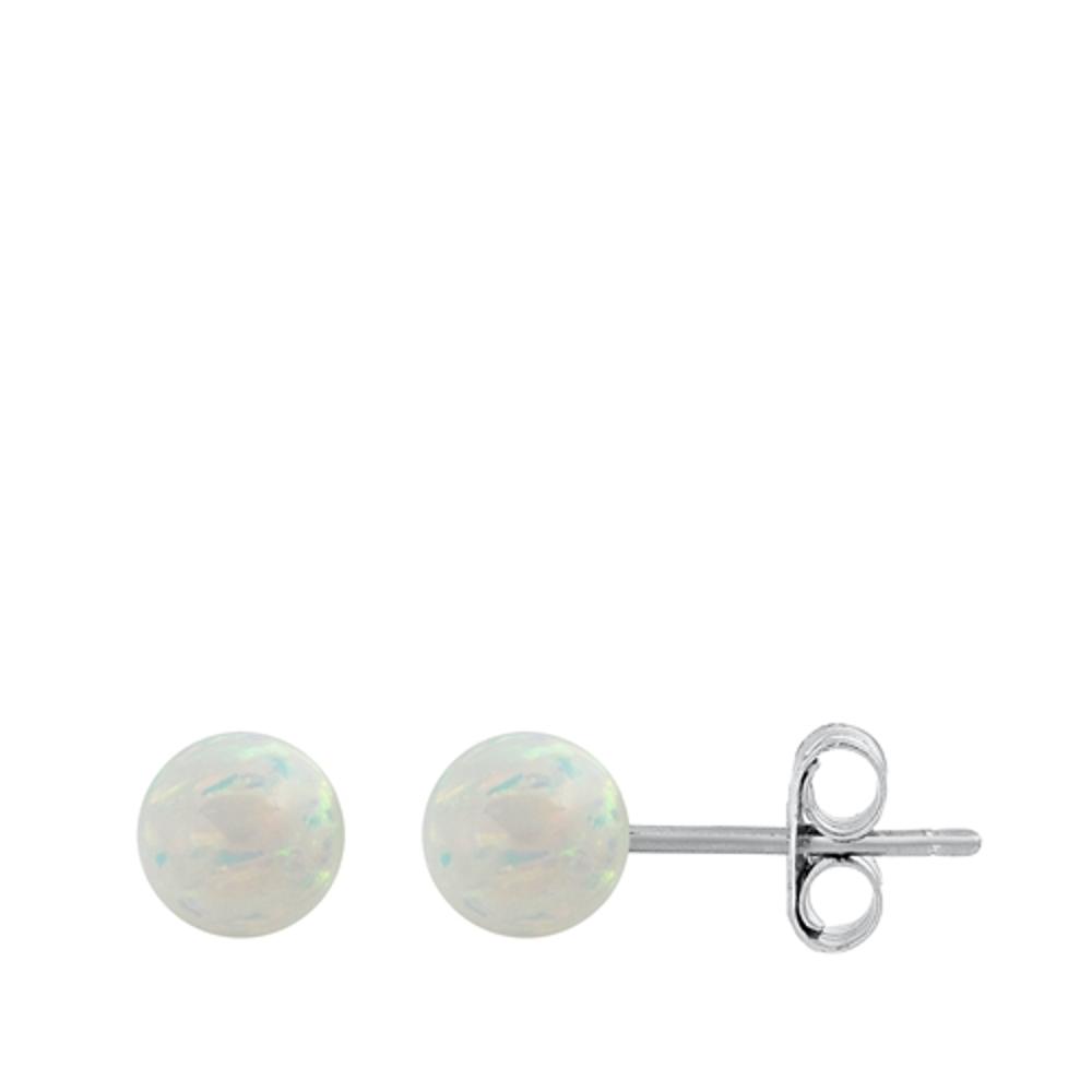 Sterling Silver High Polished White Simulated Opal Ball Stud Earrings