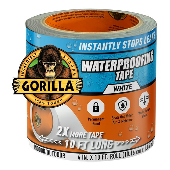 Gorilla Glue White Waterproof Patch and Seal Repair and Sealant Tape, 10 Foot Roll