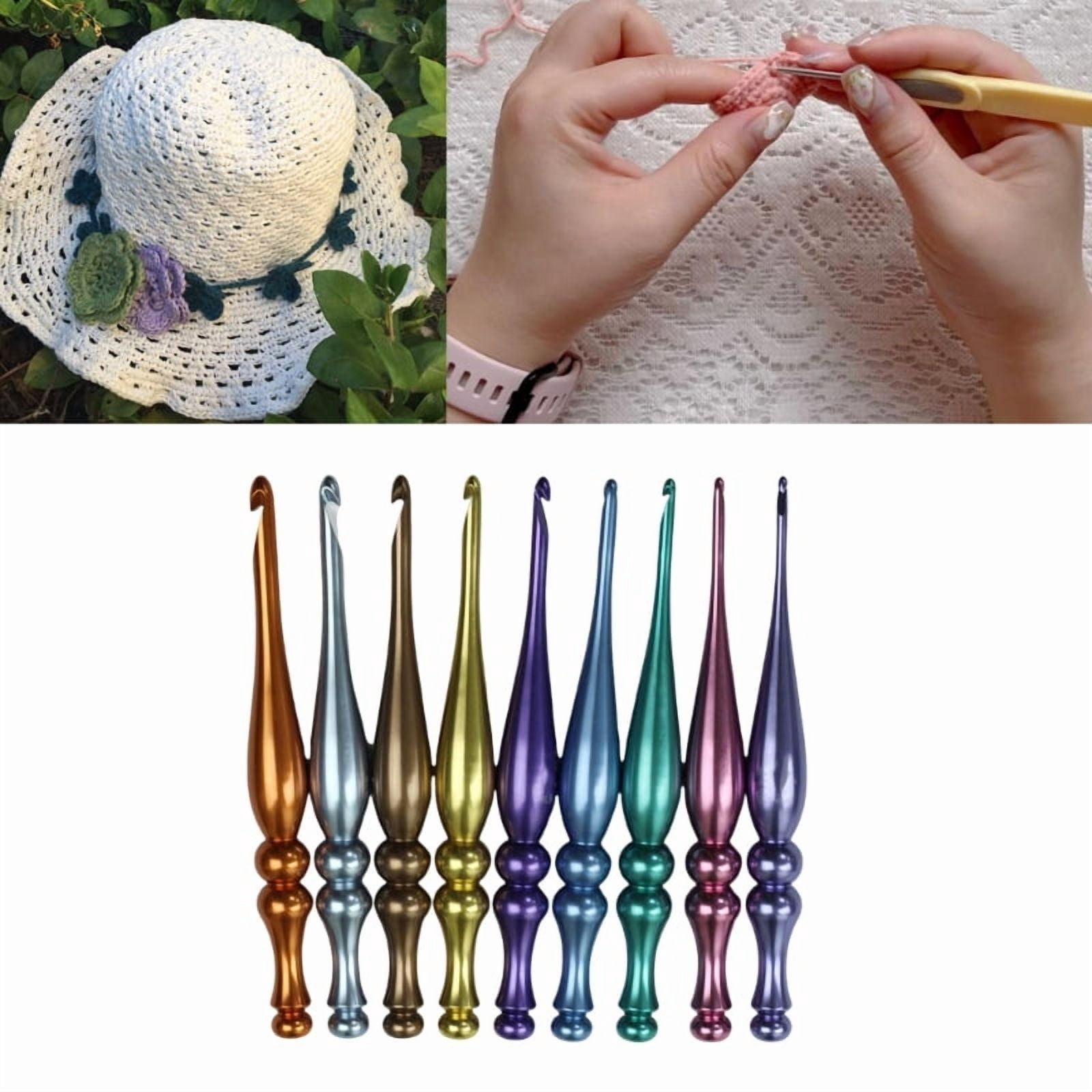 9Pcs Aluminum Alloy Crochet Hook Set Ergonomic Handle Crochet Hook Needle Knitting Tool for Crocheting 3.5mm-8.0mm