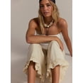 thumbnail image 6 of Women Ruffle Hem Wide Leg Jeans Mid Rise Cropped Denim Pants with Pockets Cream White XL, 6 of 9