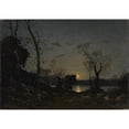thumbnail image 2 of Henri-Joseph Harpignies 24x18 Black Ornate Framed Double Matted Museum Art Print Titled: A Lake in the Moonlight (1890), 2 of 5
