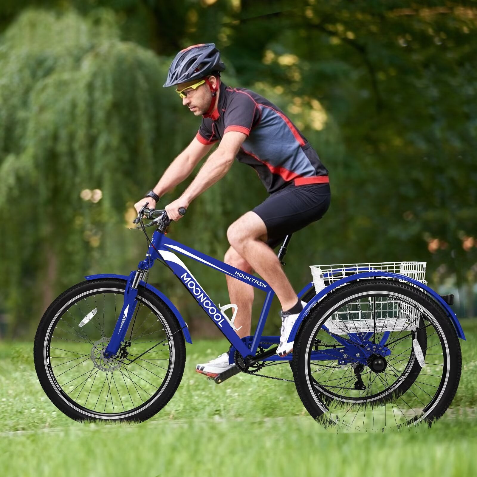 MOPHOTO 26" Mountain Tricycle, 7 Speed Adult Trikes Shopping Bicycle with Rear Basket, Adult Tricycle for Men Exercise, Durable and Safe