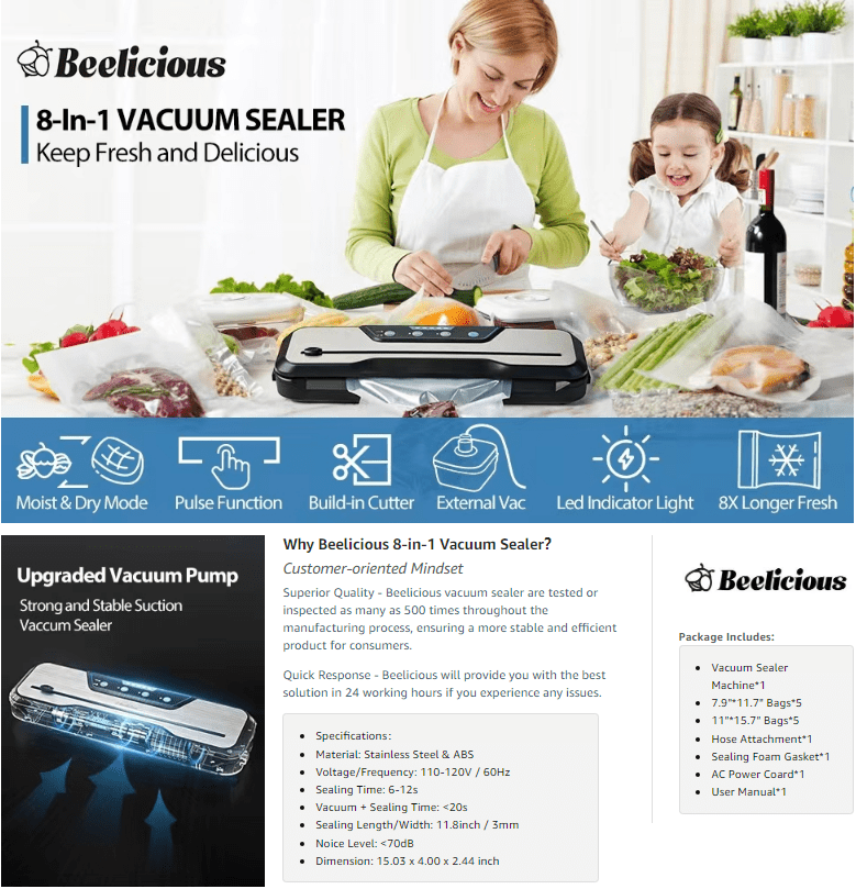 YONGSTYLE Vacuum Sealer Machine for Food Preservation, Nozzle Type,  Compatible with Smooth Flat Bags or Mylar Bags, Extra-Wide Bar, Adjustable  Vacuum and Sealing Time, Automatic and Manual Mode
