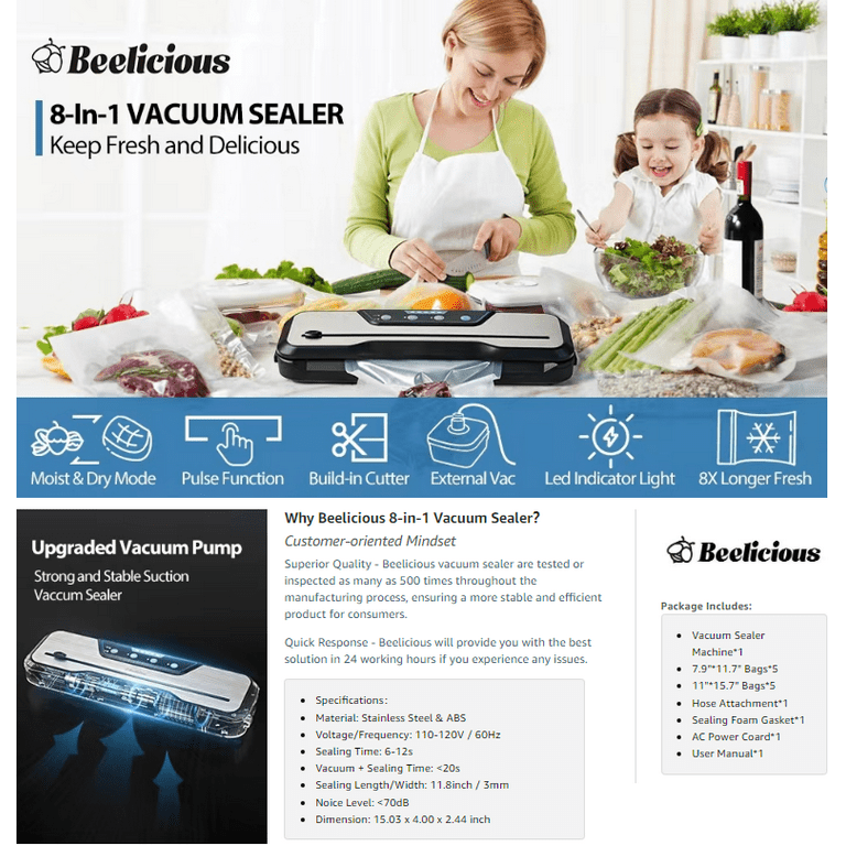 Beelicious 8-In-1 Powerful Food Vacuum Sealer