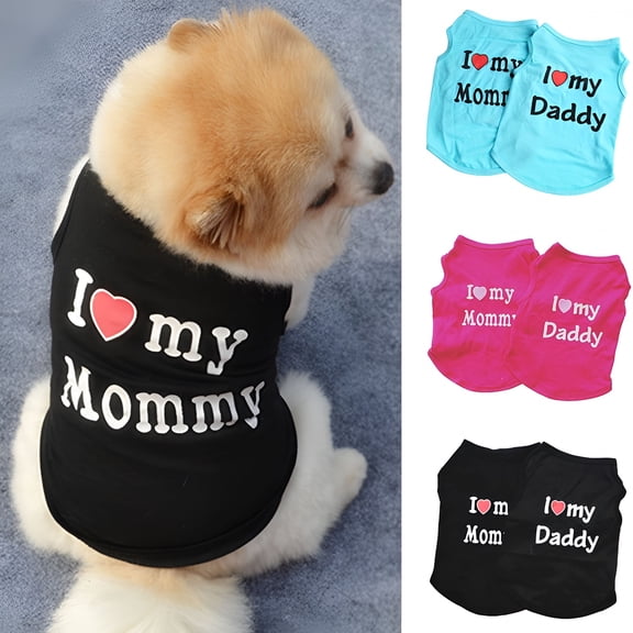 TELOLY Pet Dog T-Shirt "I Love My Daddy&Mommy" Vest Gift Costume Clothes for Small Puppy Cat Kitten Yorkshire Chihuahua Poodle Teacup Terrier Rabbit Baby Dogs