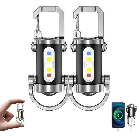 Portable Rechargeable Bright Keychain Flashlight Phone Charger, Mini Keychain Flashlight, 7 Lighting Modes, 1200 Lumens EDC Waterproof Keychains Flashlight (2PCS)