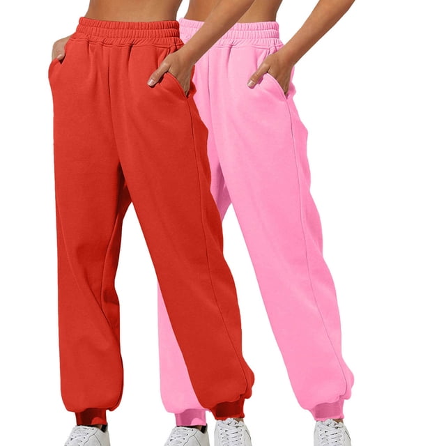 Puntoco 2 Pantalones De Chándal Informales De Color Sólido Para Mujer, Mallas Sueltas Para El Hogar, Pantalones Deportivos, Rosa Rojo M (Enviado Con Código Cambiado L)