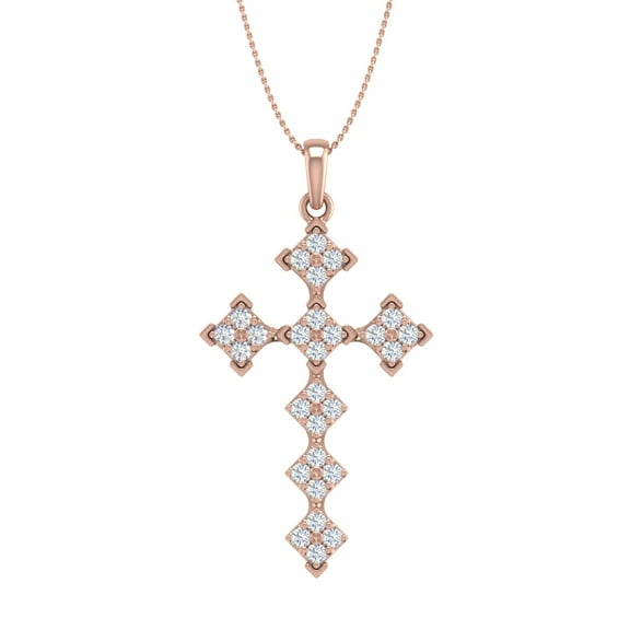 1/2 Carat Diamond Cross Pendant Necklace in 14K Rose Gold (Silver Chain Included) (SI1-SI2 Clarity)